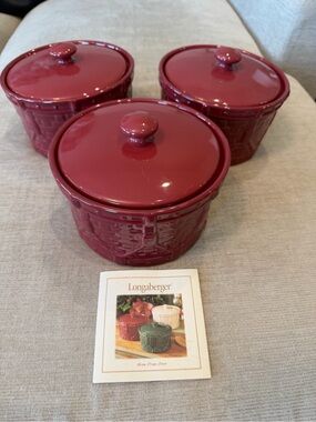 Longaberger Set of 3 Paprika Woven Drum Crocks